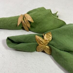 Table Art Gold Leaf Napkin Rings Set of 2 Botanical Herb Foliage Gold Tone